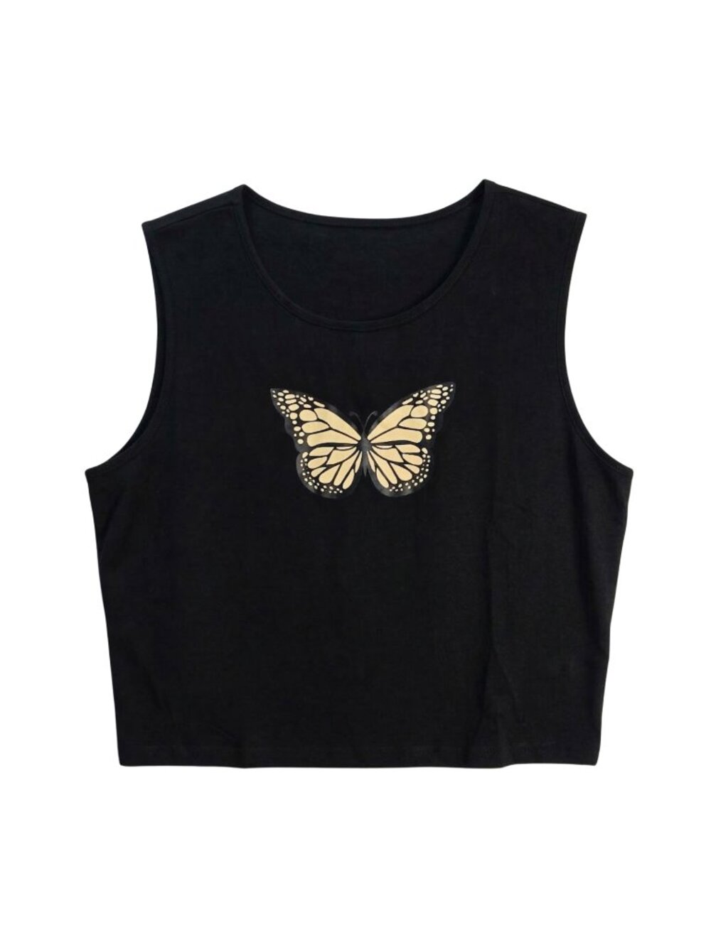 NWOT | Butterfly Graphic Crop Tank Top | Monarch Print | Onyx Black | XL
